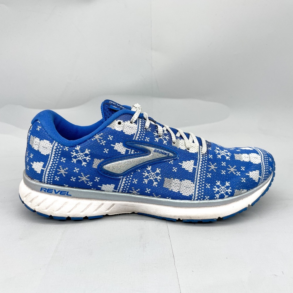 Brooks Revel 3 Mens 9.5 Run Merry Blue Ugly Christmas Sweater Running Shoes